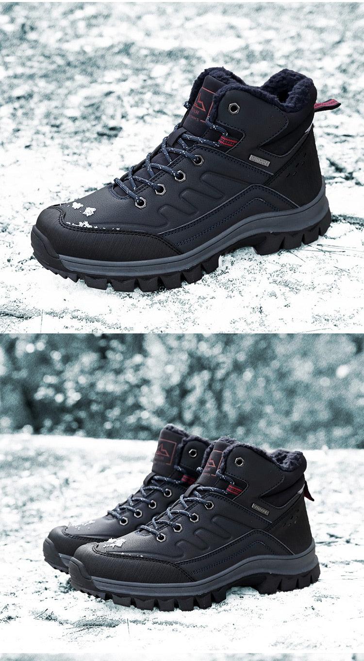 Stevvex winter boots, black waterproof leather ankle boots with plush lining and rugged lug sole on Tampa Home & Garden Store