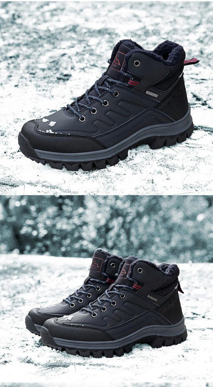 Stevvex winter boots, black waterproof leather ankle boots with plush lining and rugged lug sole on Tampa Home & Garden Store