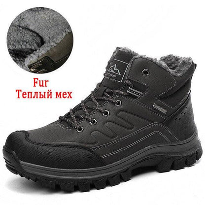 Winter Mens Boots black leather with plush fur lining, waterproof hiking boot Stevvex on Tampa Home & Garden Store