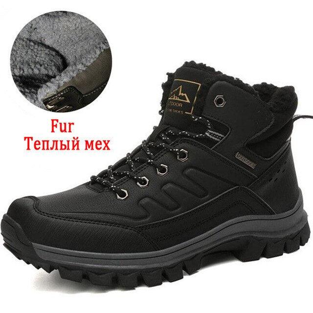 Stevvex men's winter boots, black waterproof leather with plush fur lining and rugged outsole on Tampa Home & Garden Store