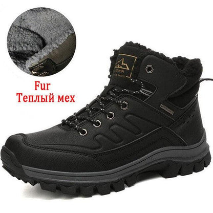 Stevvex men's winter boots, black waterproof leather with plush fur lining and rugged outsole on Tampa Home & Garden Store