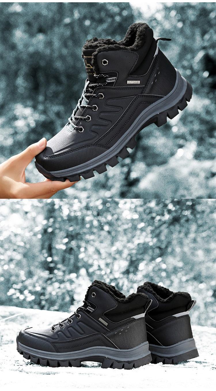 Winter Mens Boots by Stevvex with plush lining, waterproof leather upper, lug sole, pair on Tampa Home & Garden Store