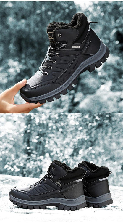 Winter Mens Boots by Stevvex with plush lining, waterproof leather upper, lug sole, pair on Tampa Home & Garden Store