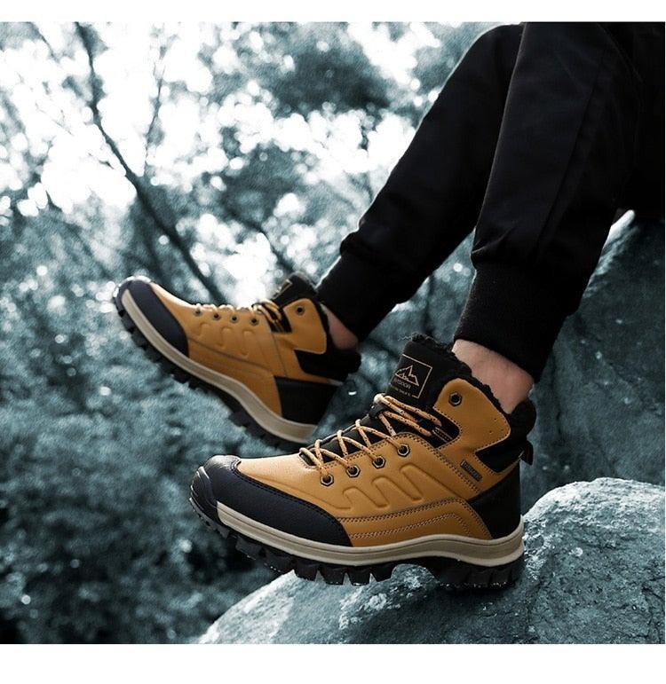 Stevvex winter waterproof men's boots in tan with black toe cap and rugged lug sole on Tampa Home & Garden Store
