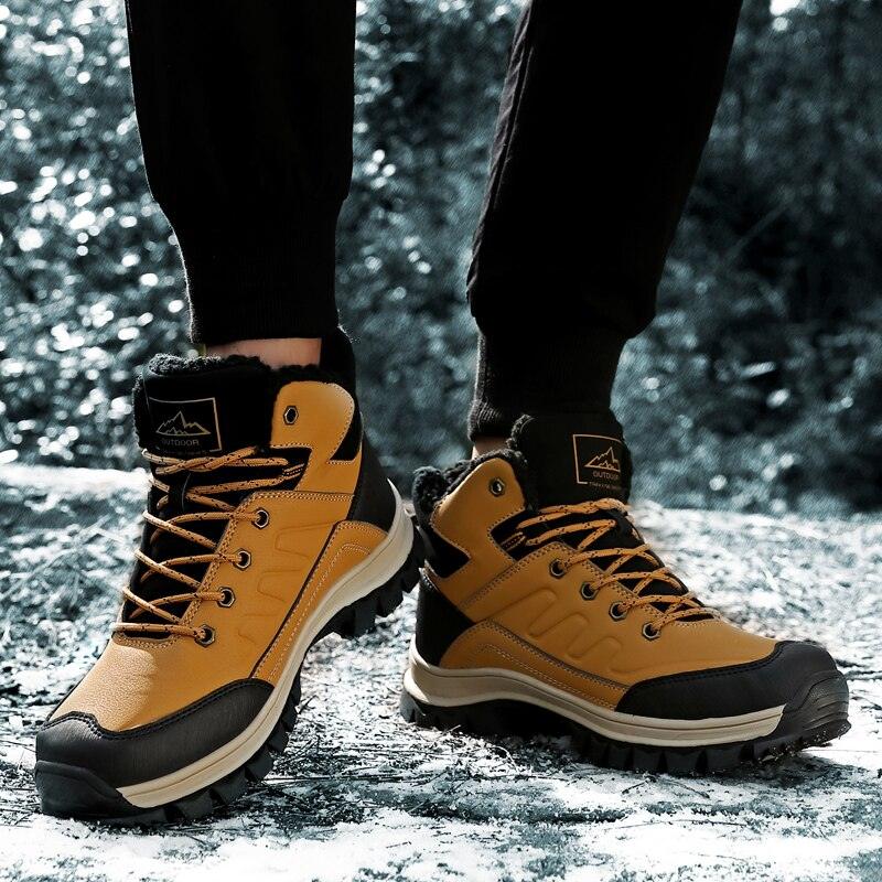 Stevvex winter men's yellow hiking boots waterproof ankle snow boots pair with warm lining on Tampa Home & Garden Store