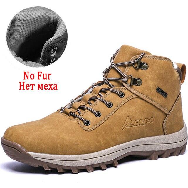 Winter mens boots Stevvex tan leather ankle hiking boot rugged lug sole on Tampa Home & Garden Store