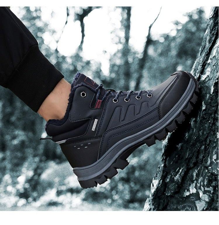 Winter men's boots Stevvex waterproof leather ankle hiking boot with plush lining, black on Tampa Home & Garden Store