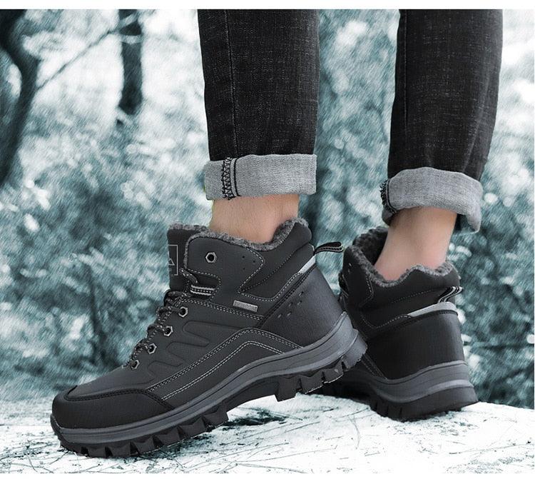 Stevvex winter men's boots waterproof plush warm snow boots with black upper and rugged outsole on Tampa Home & Garden Store