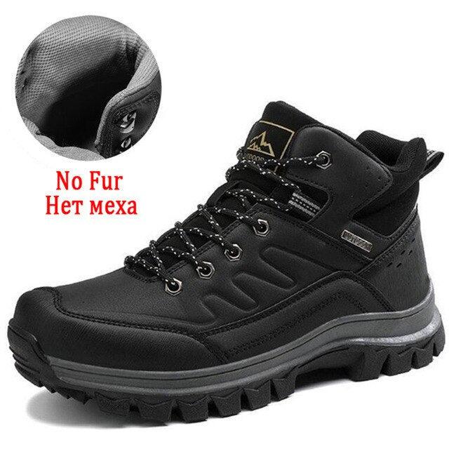 Stevvex Winter Mens Boots Black leather waterproof ankle hiking boot with rugged outsole on Tampa Home & Garden Store