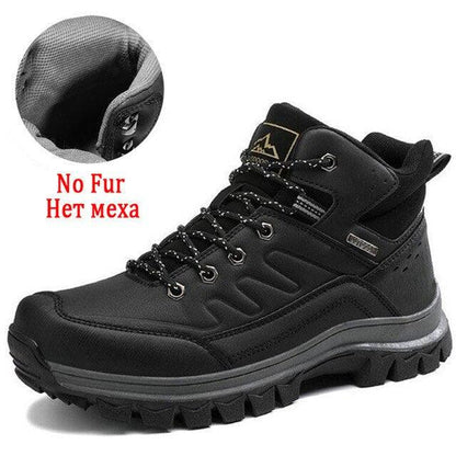 Stevvex Winter Mens Boots Black leather waterproof ankle hiking boot with rugged outsole on Tampa Home & Garden Store