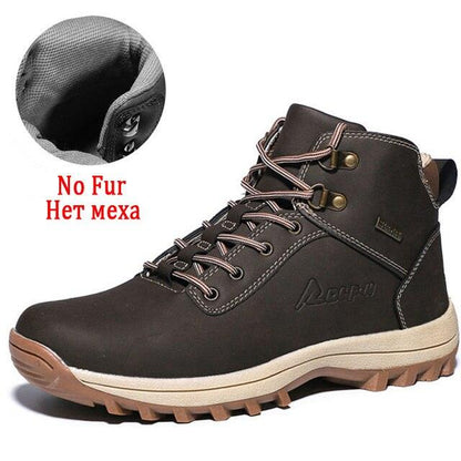 Stevvex Winter Mens Boots waterproof black leather ankle hiking boot with rugged lug sole on Tampa Home & Garden Store