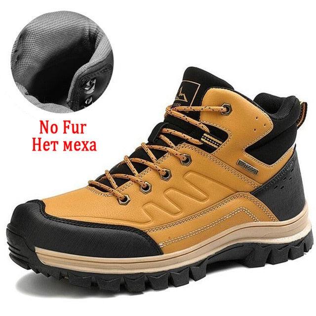 Stevvex winter men's hiking boots, tan leather, waterproof, rugged lug sole on Tampa Home & Garden Store
