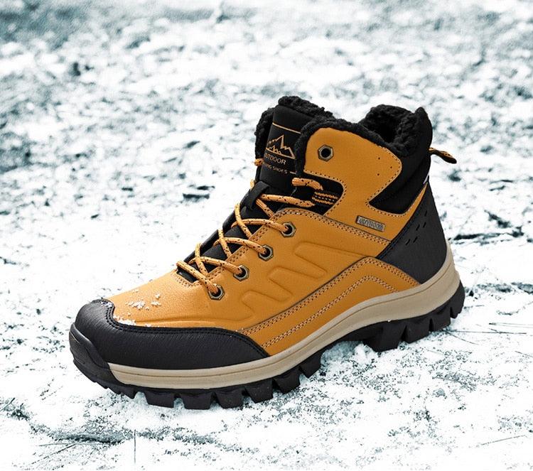 Stevvex winter men's boots with plush lining tan leather upper and black heel outsole on Tampa Home & Garden Store