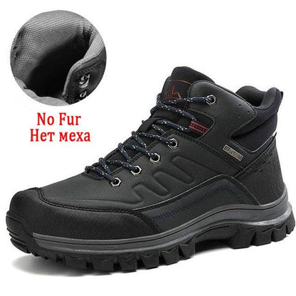 Stevvex winter men's waterproof leather snow boots, plush lining, black ankle hiking boot on Tampa Home & Garden Store