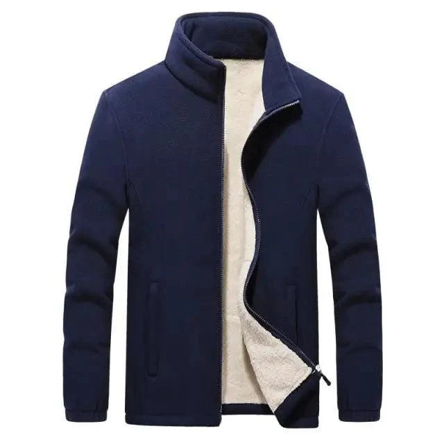 Stevvex navy fleece-lined winter jacket for men with beige interior and full-zip front on Tampa Home & Garden Store
