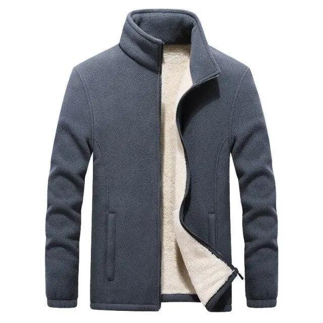 Stevvex men's thick fleece jacket navy zip-front with cream lining and stand collar on Tampa Home & Garden Store