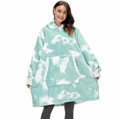Winter oversized wearable blanket hoodie by Stevvex in mint green tie-dye with front pocket on Tampa Home & Garden Store