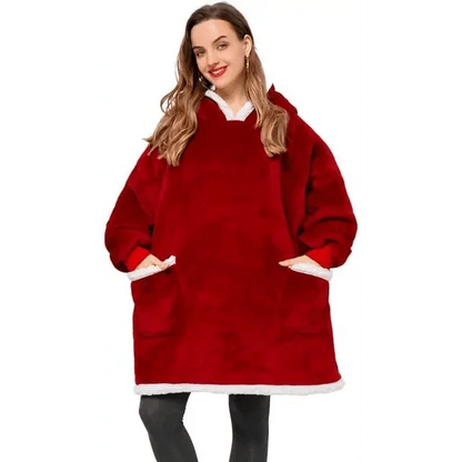 Stevvex wearable blanket hoodie red plush fleece with oversized fit and pockets on Tampa Home & Garden Store
