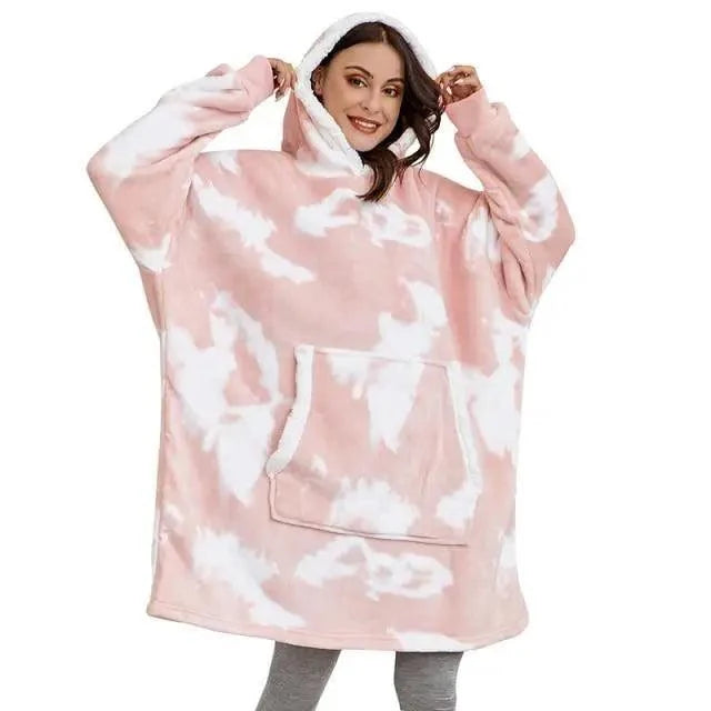 Stevvex wearable blanket hoodie pink tie-dye oversized with hood and front pocket on Tampa Home & Garden Store
