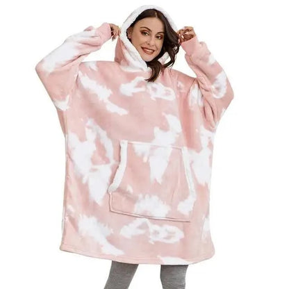 Stevvex wearable blanket hoodie pink tie-dye oversized with hood and front pocket on Tampa Home & Garden Store