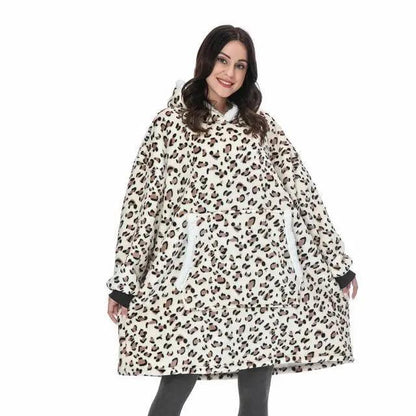 Winter oversized wearable blanket hoodie leopard print plush fleece Stevvex on Tampa Home & Garden Store