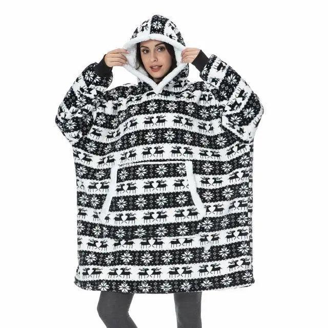 Stevvex oversized wearable blanket hoodie with reindeer snowflake pattern, hooded pullover on Tampa Home & Garden Store