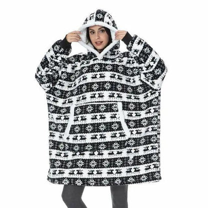 Stevvex oversized wearable blanket hoodie with reindeer snowflake pattern, hooded pullover on Tampa Home & Garden Store