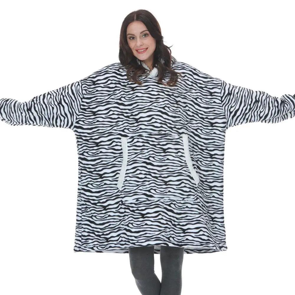Stevvex zebra print oversized wearable blanket hoodie with sleeves, cozy winter hooded poncho on Tampa Home & Garden Store