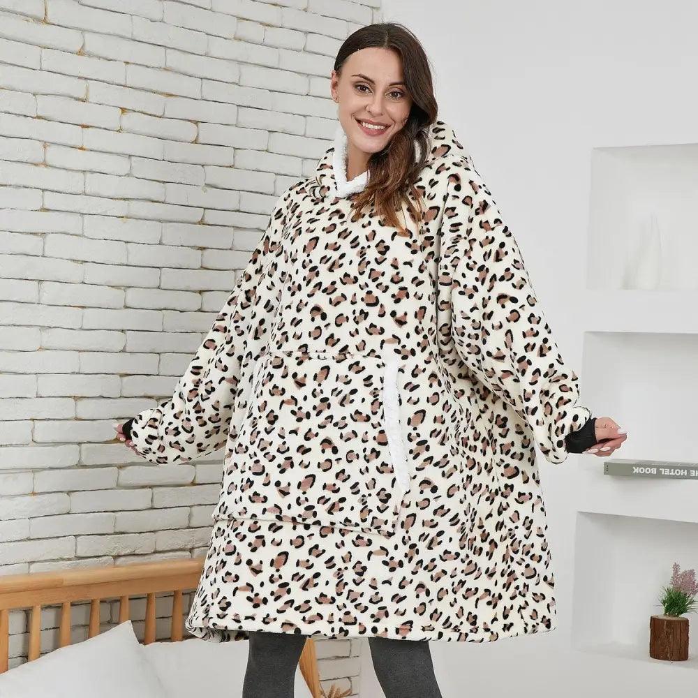 Winter oversized wearable blanket hoodie by Stevvex leopard plush sherpa lining for women on Tampa Home & Garden Store