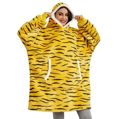 Winter Oversized Wearable Blanket Hoodie tiger print with black stripes by Stevvex on Tampa Home & Garden Store