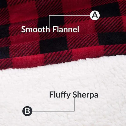 Stevvex wearable blanket hoodie with red plaid and fluffy sherpa lining, unisex warmth on Tampa Home & Garden Store