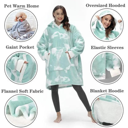 Stevvex wearable blanket hoodie for women; mint tie-dye, soft flannel fabric, giant pocket on Tampa Home & Garden Store