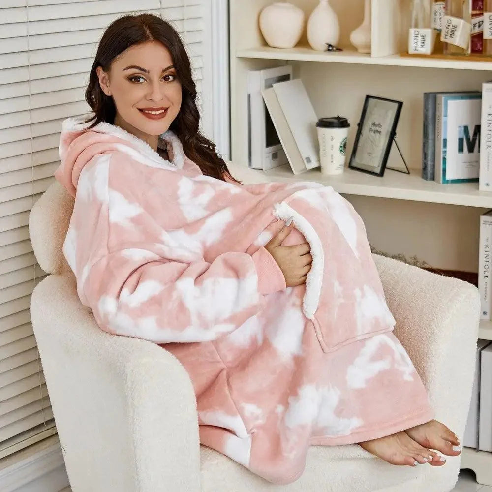 Stevvex wearable blanket hoodie pink tie-dye plush fleece cozy unisex on Tampa Home & Garden Store