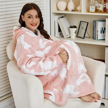 Stevvex wearable blanket hoodie pink tie-dye plush fleece cozy unisex on Tampa Home & Garden Store