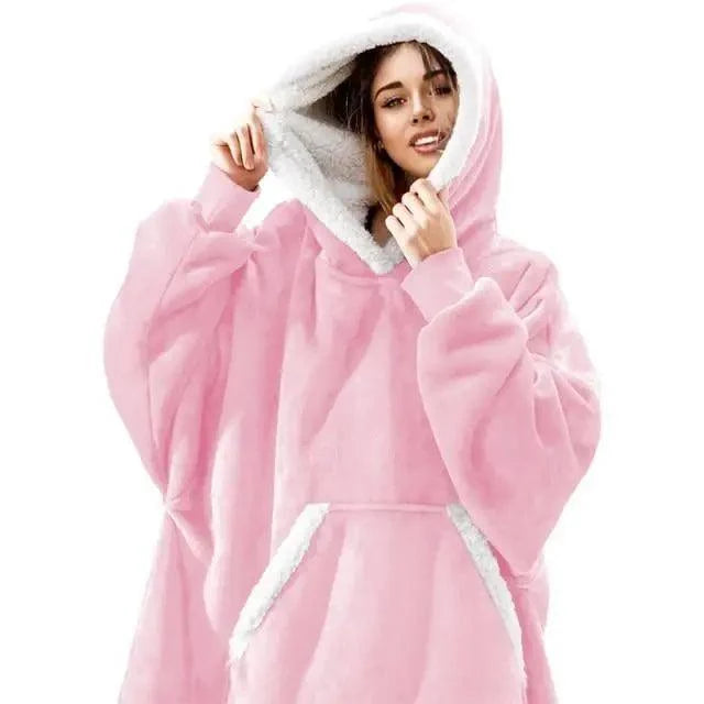 Stevvex pink oversized wearable blanket hoodie with fleece-lined hood and front pocket unisex on Tampa Home & Garden Store