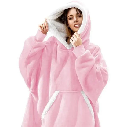 Stevvex pink oversized wearable blanket hoodie with fleece-lined hood and front pocket unisex on Tampa Home & Garden Store