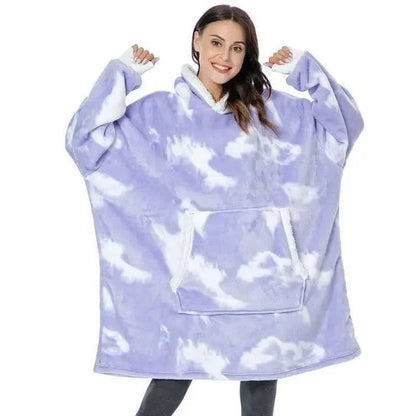 Winter oversized wearable blanket hoodie in lavender tie-dye with front pocket on Tampa Home & Garden Store