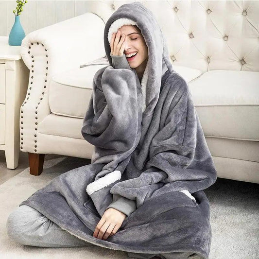 Winter oversized wearable blanket hoodie gray fleece with hood by Stevvex on Tampa Home & Garden Store