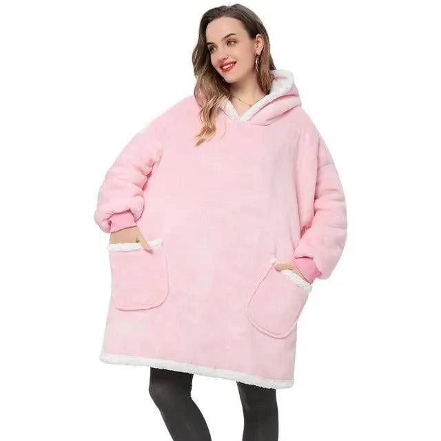 Stevvex pink oversized wearable blanket hoodie with hood and front pockets, plush lining on Tampa Home & Garden Store