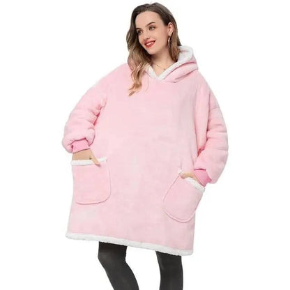 Stevvex pink oversized wearable blanket hoodie with hood and front pockets, plush lining on Tampa Home & Garden Store