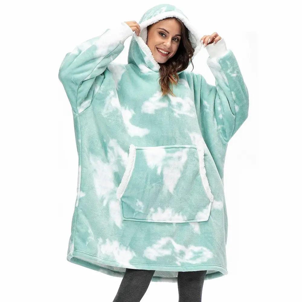Stevvex oversized wearable blanket hoodie in mint teal tie-dye with hood and front pocket on Tampa Home & Garden Store