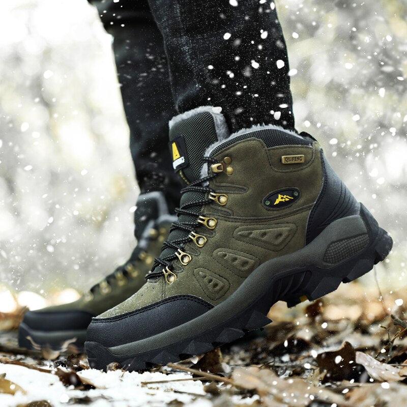 Stevvex winter plush warm men's boots olive green waterproof hiking ankle boots with outsole on Tampa Home & Garden Store