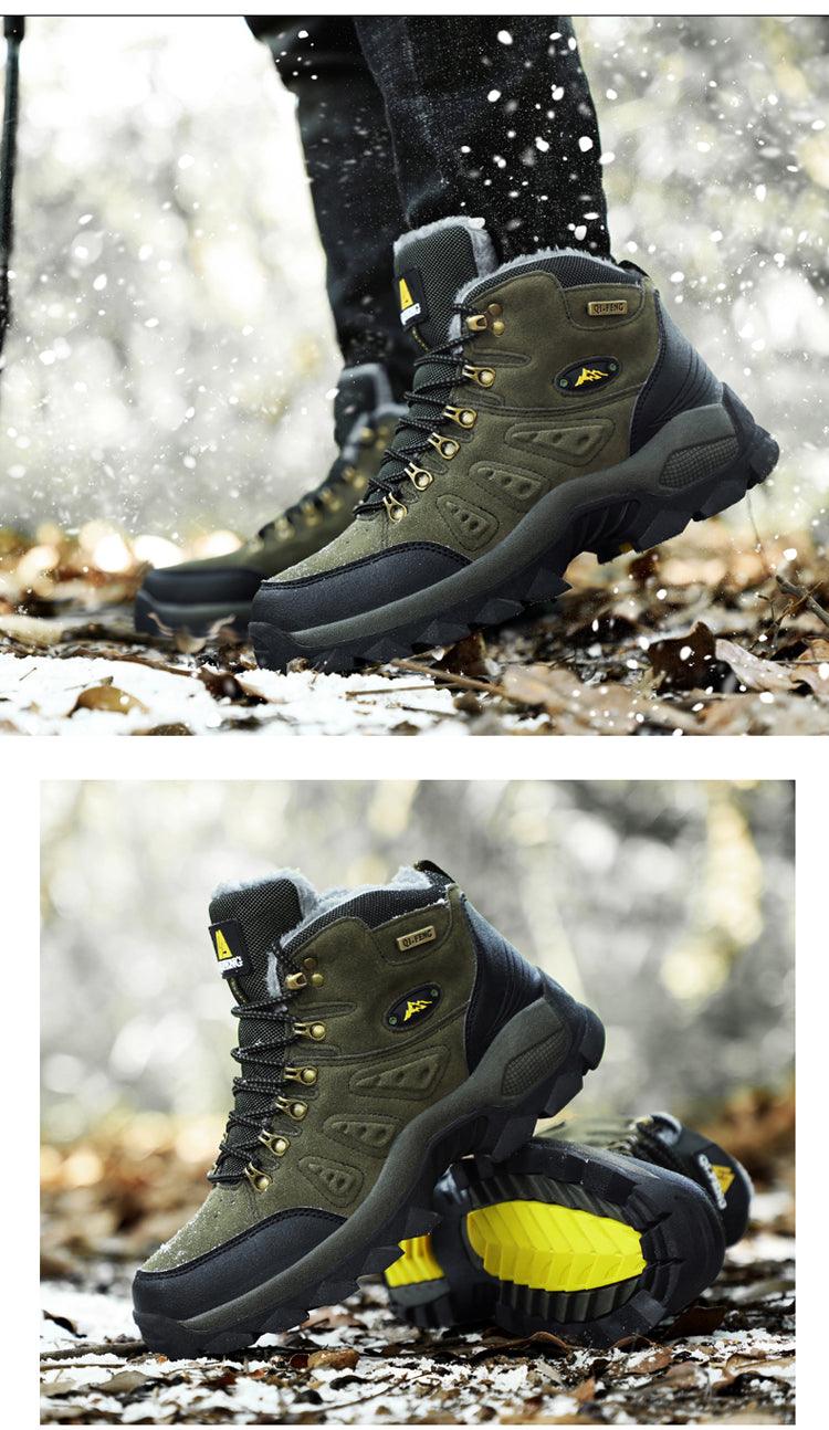 Stevvex olive green men's winter hiking boots with rugged black sole and padded collar on Tampa Home & Garden Store