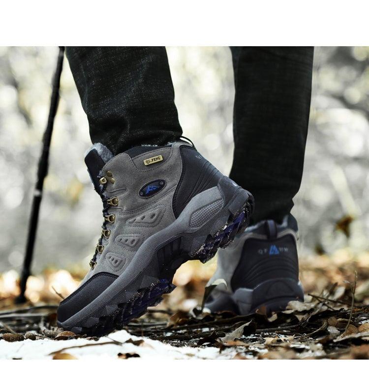 Stevvex winter plush men's hiking boots gray waterproof pair with non-slip outsole on Tampa Home & Garden Store