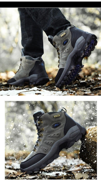 Stevvex winter plush warm men's hiking boots, gray olive upper with rugged non-slip outsole on Tampa Home & Garden Store