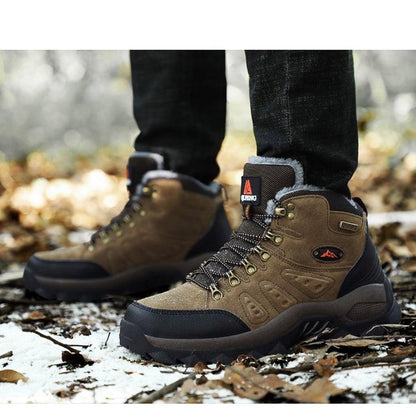 Stevvex winter plush warm men's hiking boots in suede with black toe caps and rugged outsole on Tampa Home & Garden Store