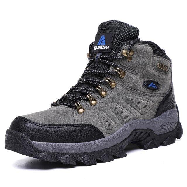 Stevvex winter plush warm men's hiking boots gray suede upper black toe cap rugged outsole on Tampa Home & Garden Store