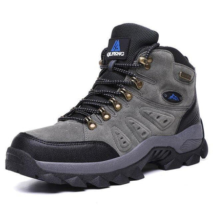 Stevvex winter plush warm men's hiking boots gray suede upper black toe cap rugged outsole on Tampa Home & Garden Store