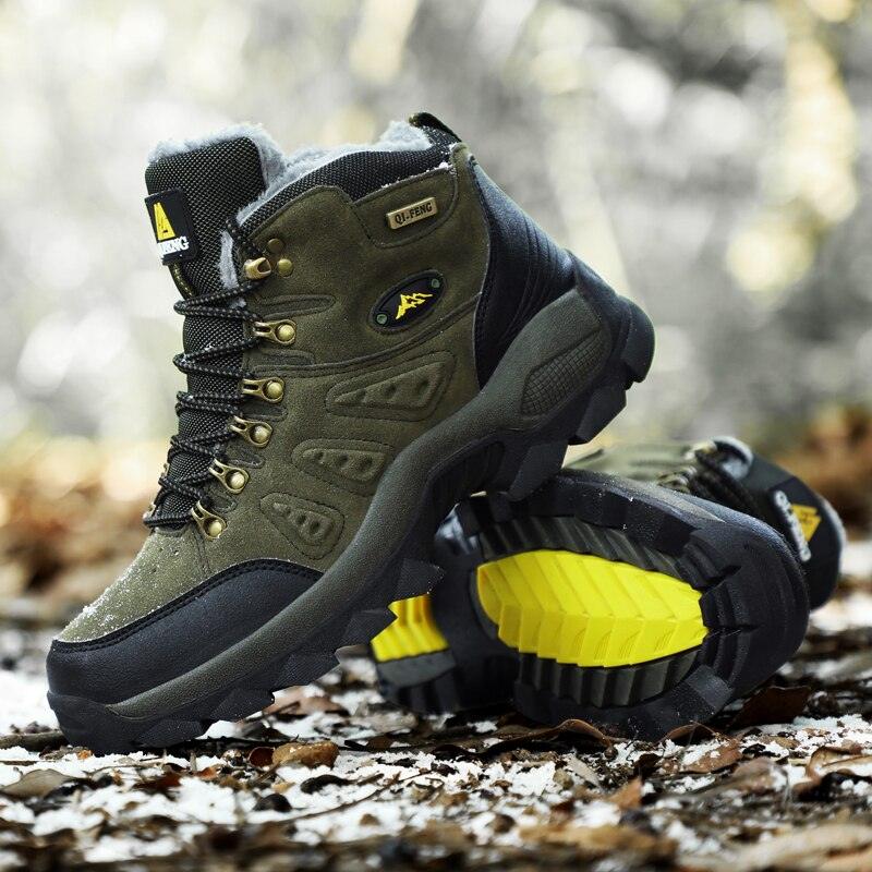 Winter warm mens boots Stevvex olive-green suede plush lining rugged non-slip outsole pair on Tampa Home & Garden Store
