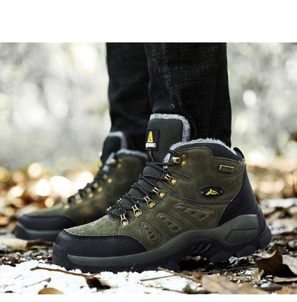 Stevvex winter plush warm men's boots olive green suede with faux fur lining and rugged outsole on Tampa Home & Garden Store
